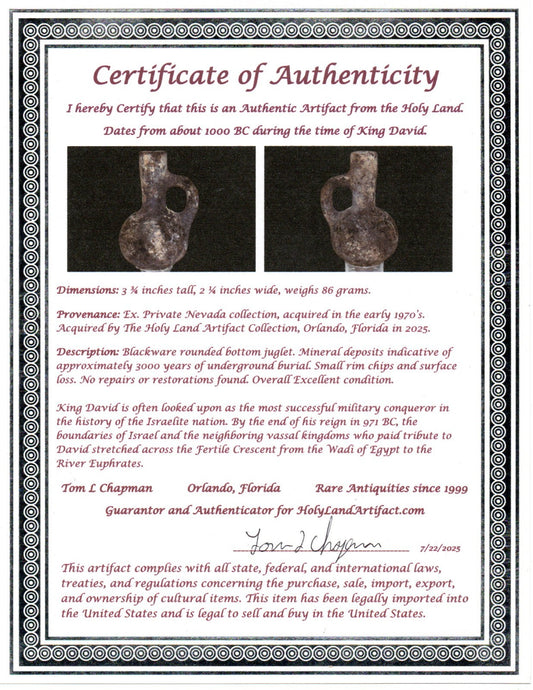 Ancient Holy Land Artifact King David Jugglet Land of Jesus Christ 1000 BC COA 5
