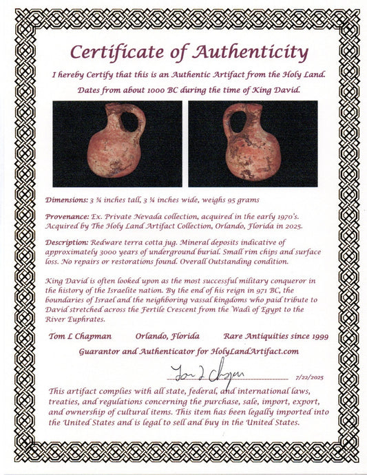Ancient Holy Land Artifact King David Jug Land of Jesus Christ 1000 BC COA 17