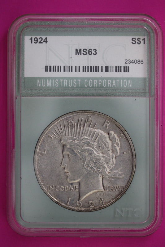 Gem BU 1924 P Peace Silver Dollar American Seller Guaranteed Authentic Slab 82