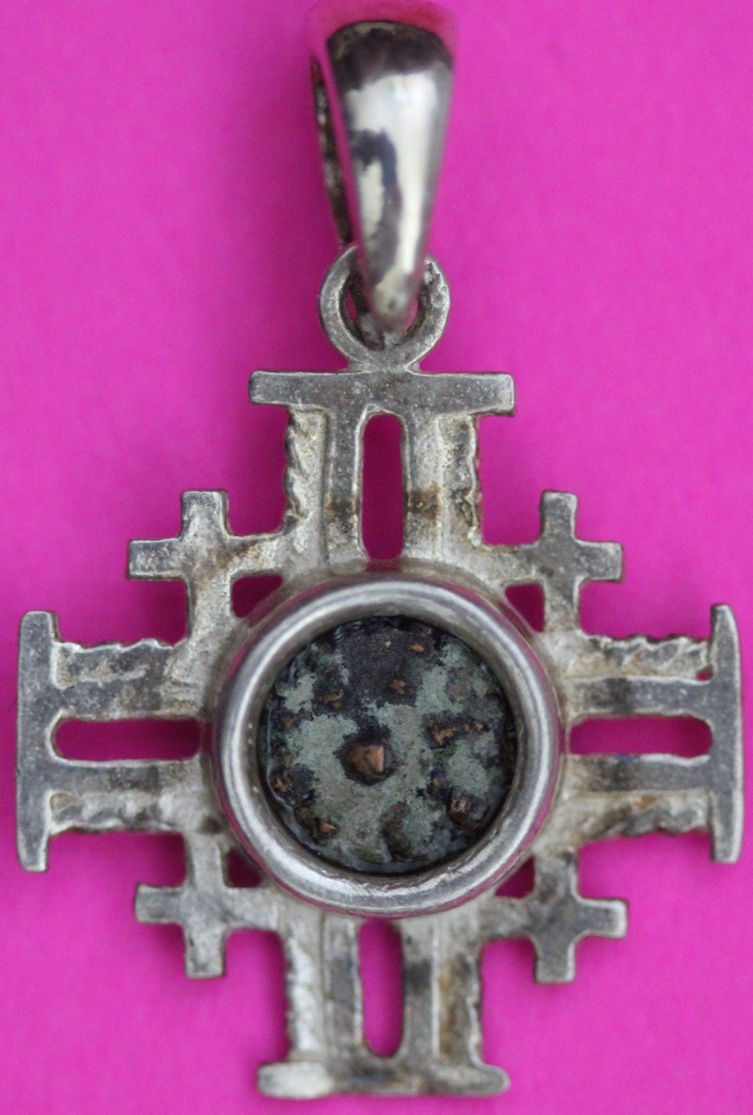 Widows Mite Cross Pendant 925 Silver Holy Land Artifact 2.1 grams No Chain COA20