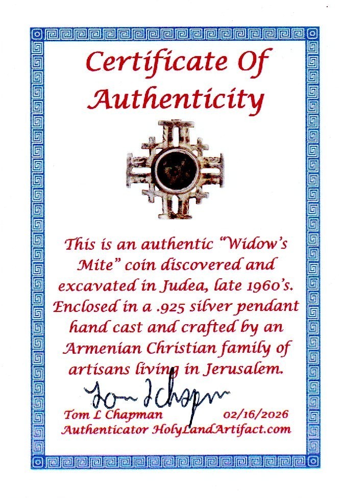 Widows Mite Cross Pendant 925 Silver Holy Land Artifact 2.1 grams No Chain COA20