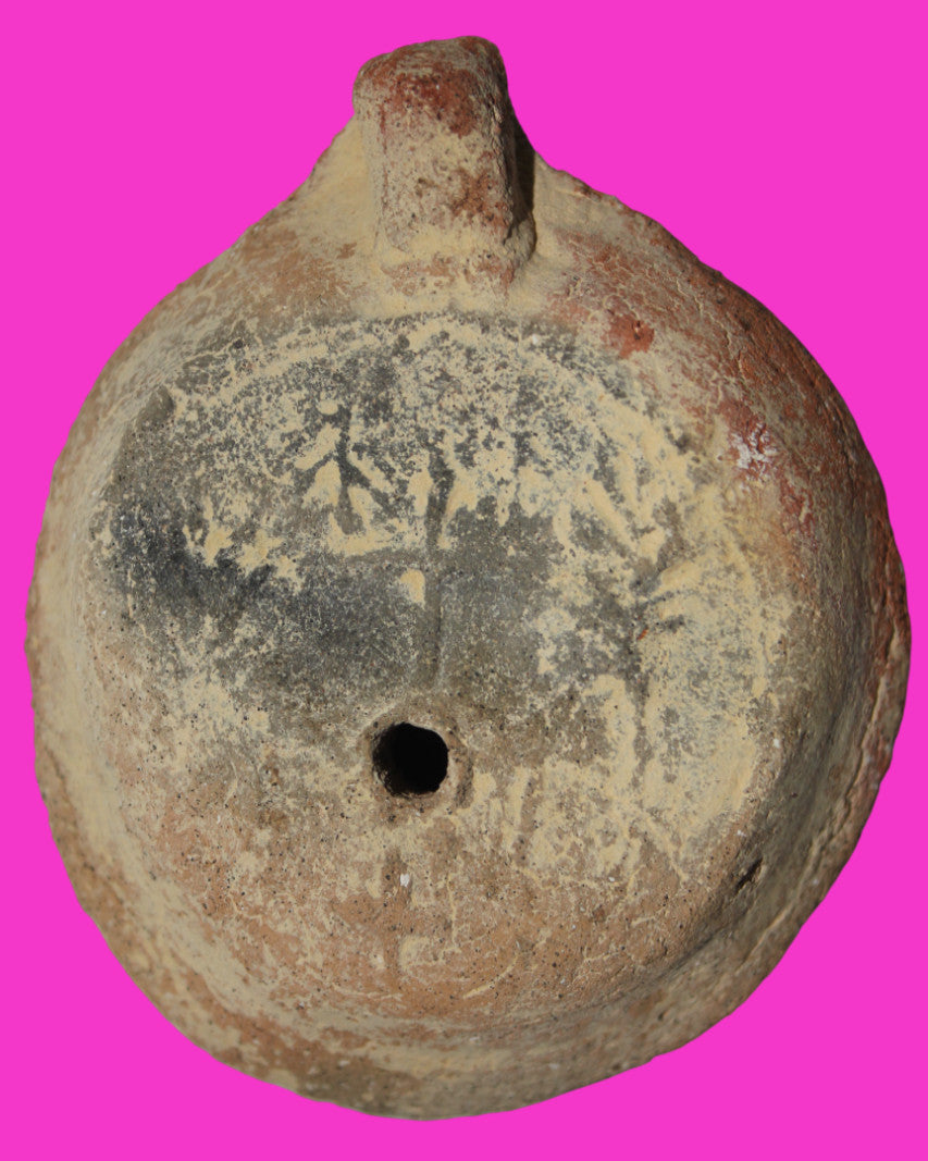 Ancient Holy Land Oil Lamp Artifact 3 Crosses Jesus Christ Home 400-500AD COA 29