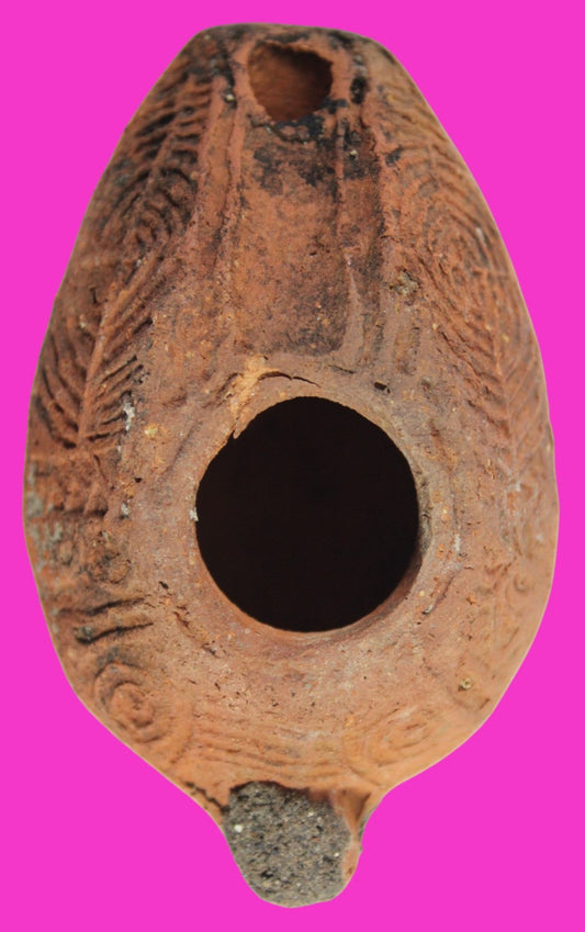 Ancient Holy Land Oil Lamp Artifact 2 Hidden Christian Crosses 300-600AD COA 102
