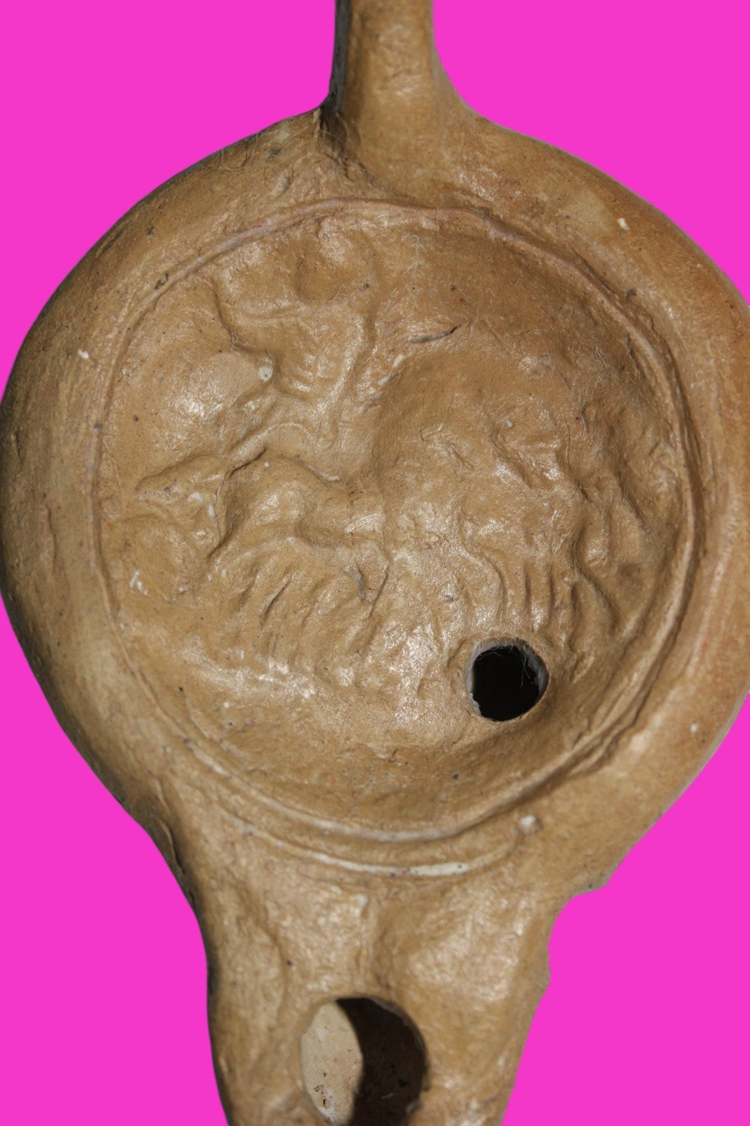 Four Horse War Chariot Oil Lamp Ancient Holy Land Artifact 200-400 AD COA J123