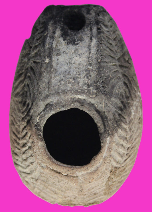 Ancient Holy Land Oil Lamp Artifact 2 Hidden Christian Crosses 300-600 AD COA 87