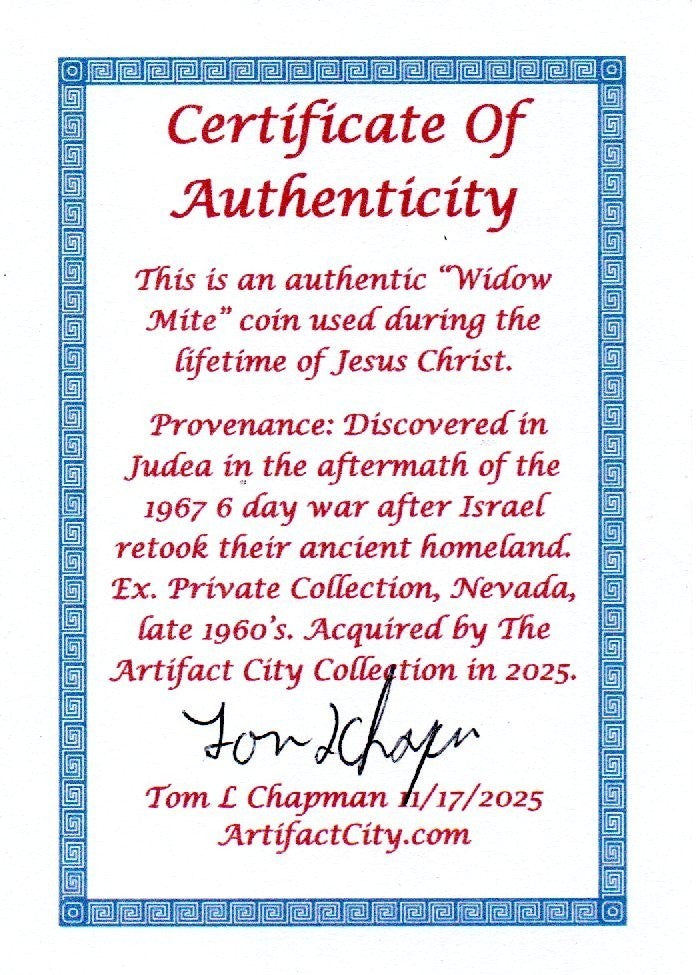 Widows Mite Coin Holy Land Artifact Frameable Display Card Jesus Christ COA B531