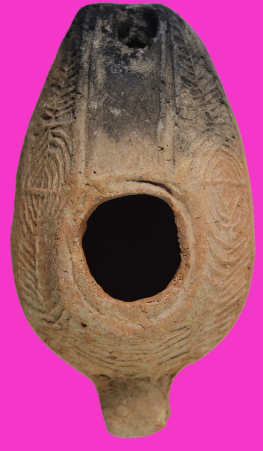 Ancient Holy Land Oil Lamp Artifact 2 Hidden Christian Crosses 300-600AD COA 108